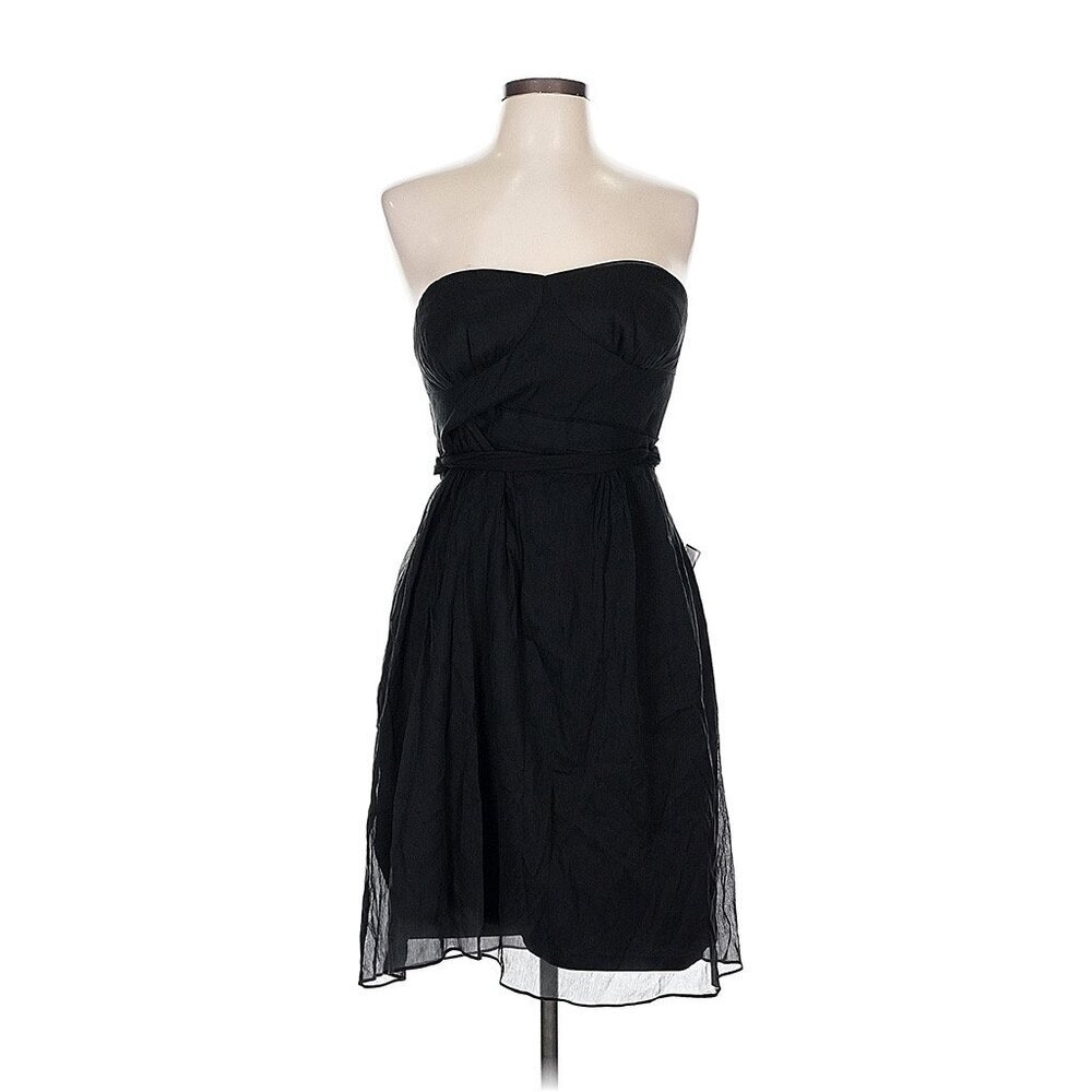 NWT J.Crew Black Silk Chiffon Strapless Sweetheart Neck Bridesmaid Dress Sz10